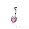 316L SURGICAL STEEL CZ CAT HEART BELLY BUTTON NAVEL RING 